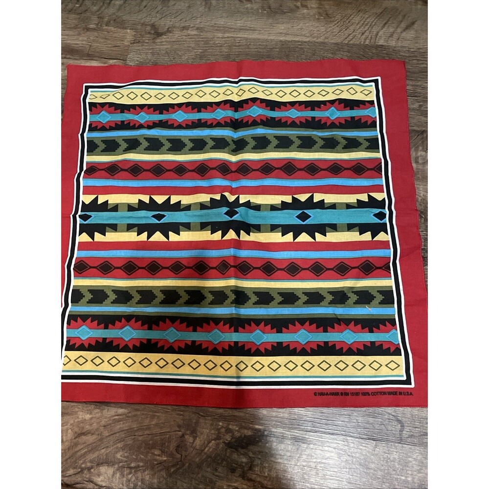 Hav-A-Hank Vintage Southwestern Bandana Red Geometric Aztec Cotton Made in USA